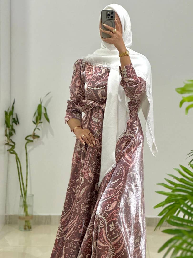 Elegant Maroon Paisley Satin Dress