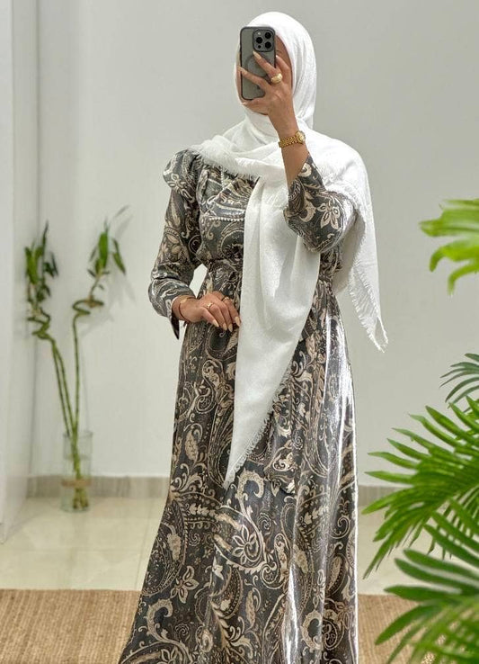 Printed Satin Maxi Dress with Paisley Design