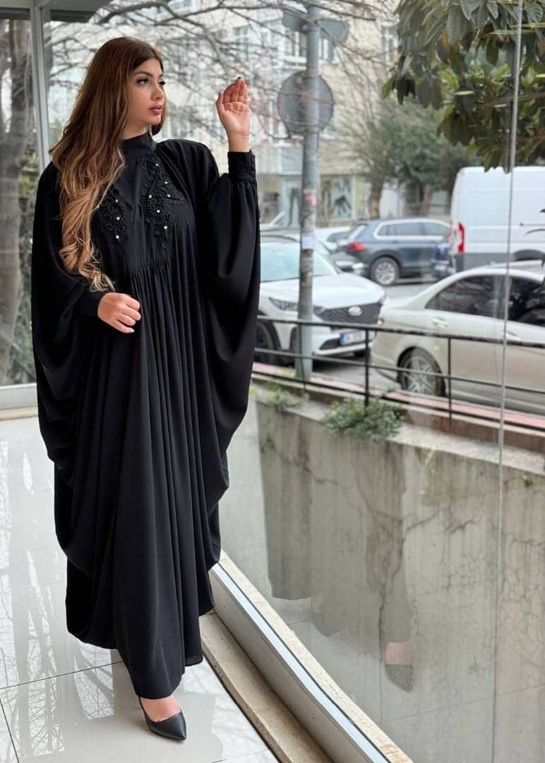 Black Kaftan Abaya with Beaded Embellishments