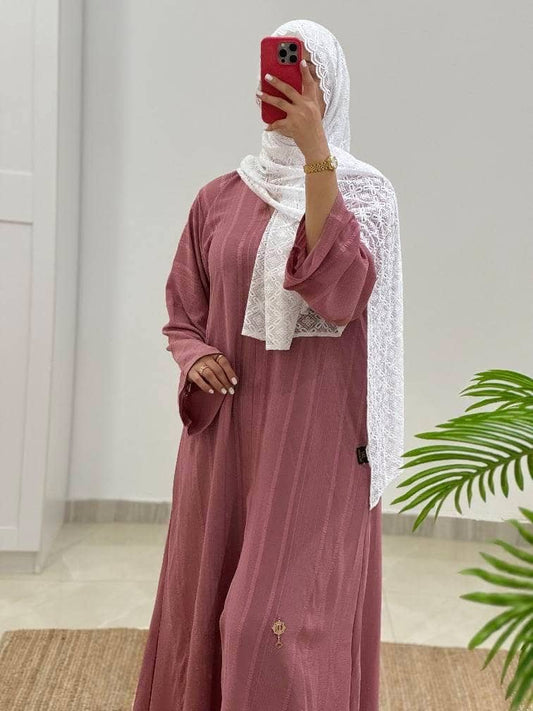 Rose Pink Modest Abaya with Subtle Stripes
