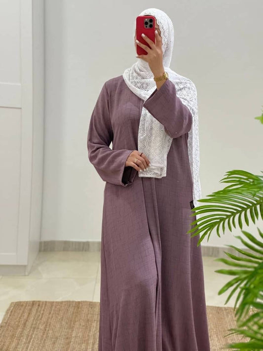 Mauve Textured Modest Abaya – Elegant Everyday Wear